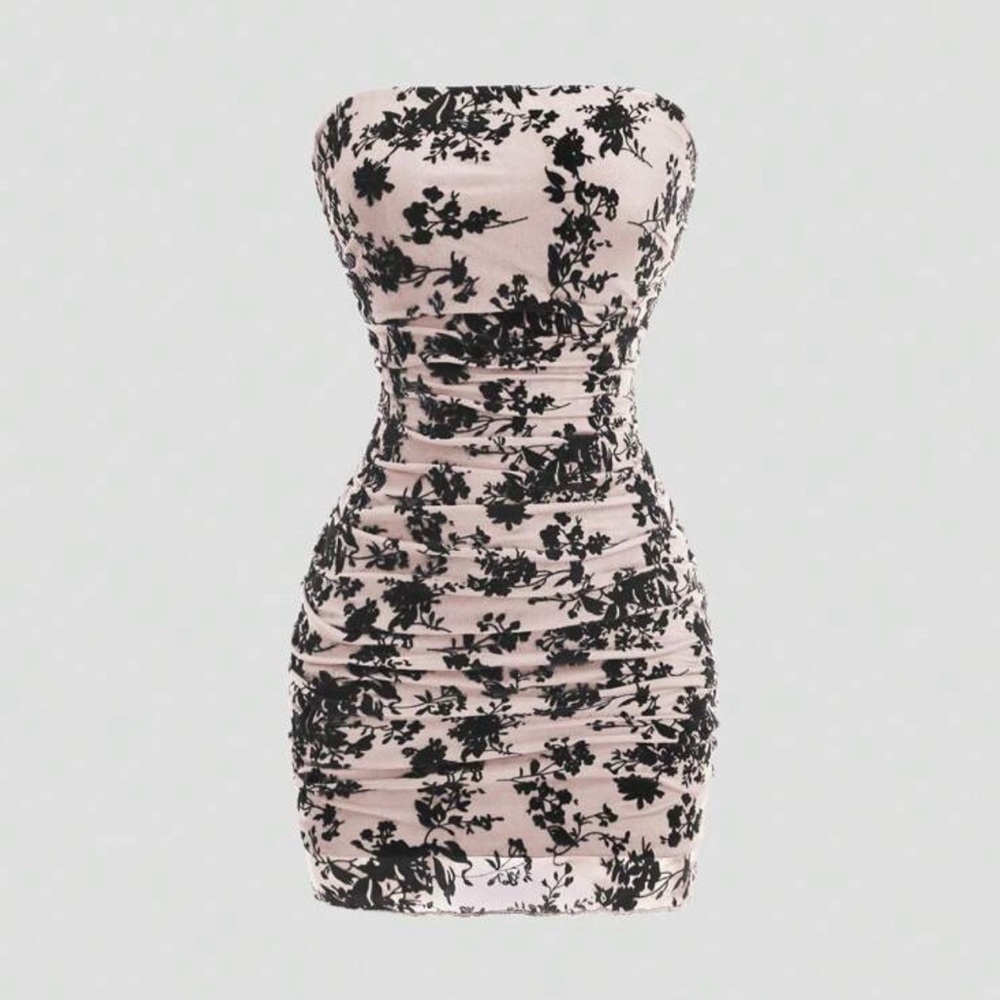 Velvet Floral Print Mini Dress